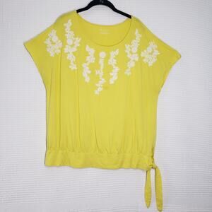 Lane Bryant Top Womens 18/20 Yellow Short Sleeve Embroidered Casual Modal Floral